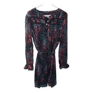 NWT Ann Taylor Loft Black Floral/leaf print Dress Tie Waist Size XL